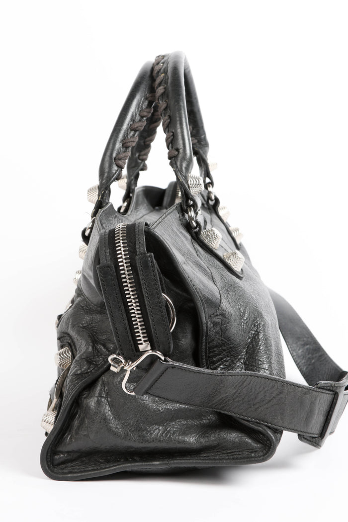 2010s Balenciaga Black Leather Part- Time Shoulder Bag with Giant SHW