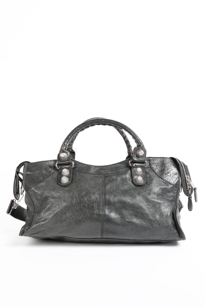 2010s Balenciaga Black Leather Part- Time Shoulder Bag with Giant SHW