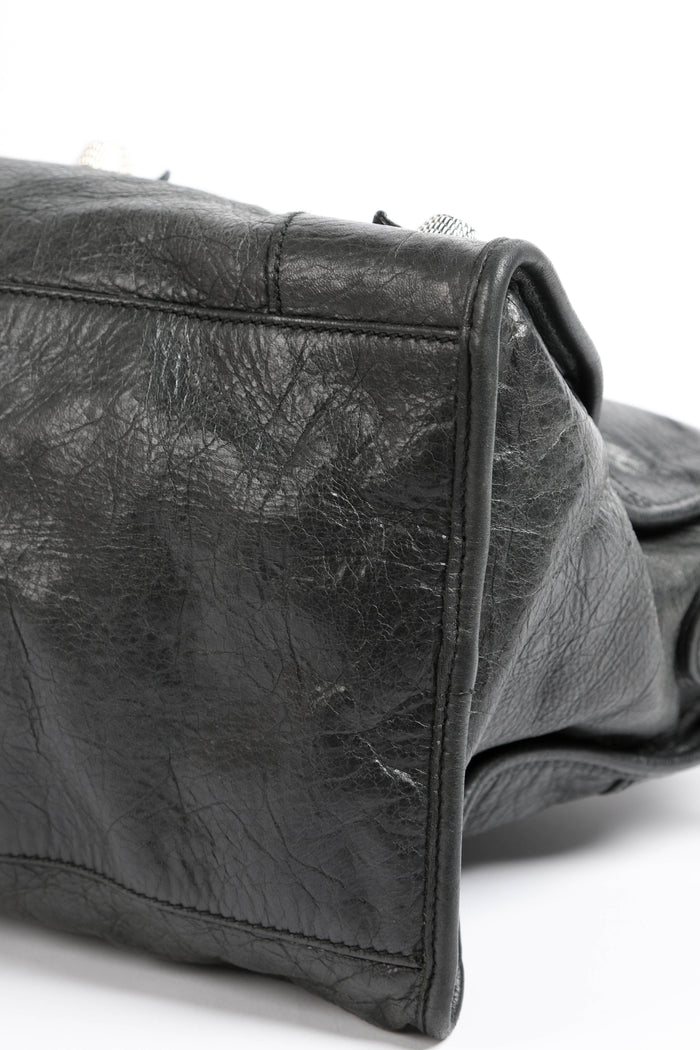 2010s Balenciaga Black Leather Part- Time Shoulder Bag with Giant SHW