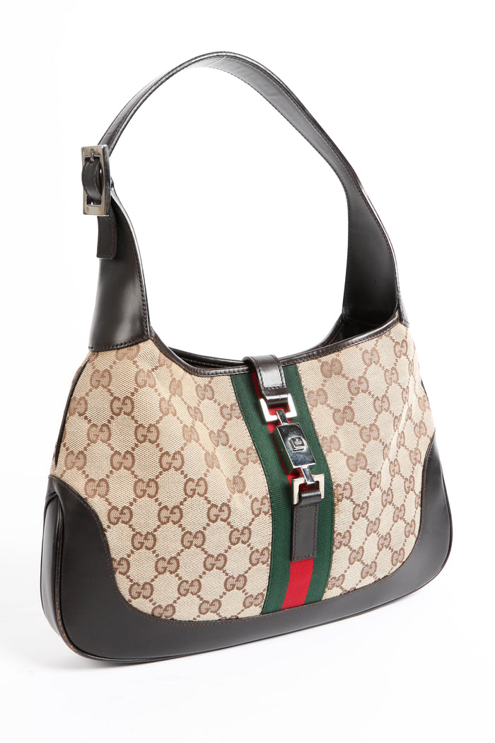 Vintage Gucci Classic Monogram Canvas Jackie Shoulder Bag