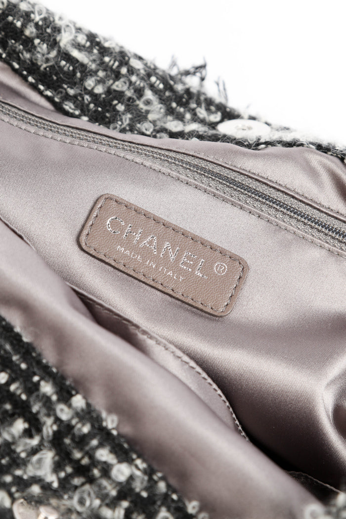 2010s Chanel Black Leather Fringe Tweed Shoulder Bag