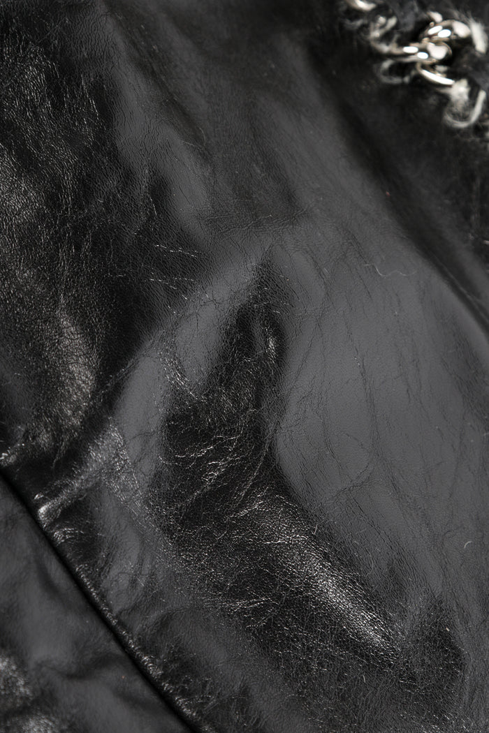 2010s Chanel Black Leather Fringe Tweed Shoulder Bag