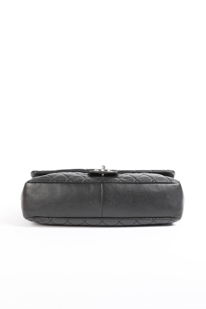 2000s Chanel Black Lambskin Leather Coco Rain Jumbo Single Flap Shoulder Bag