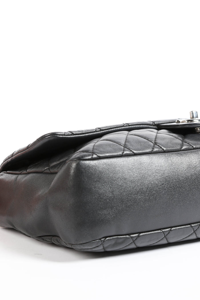 2000s Chanel Black Lambskin Leather Coco Rain Jumbo Single Flap Shoulder Bag