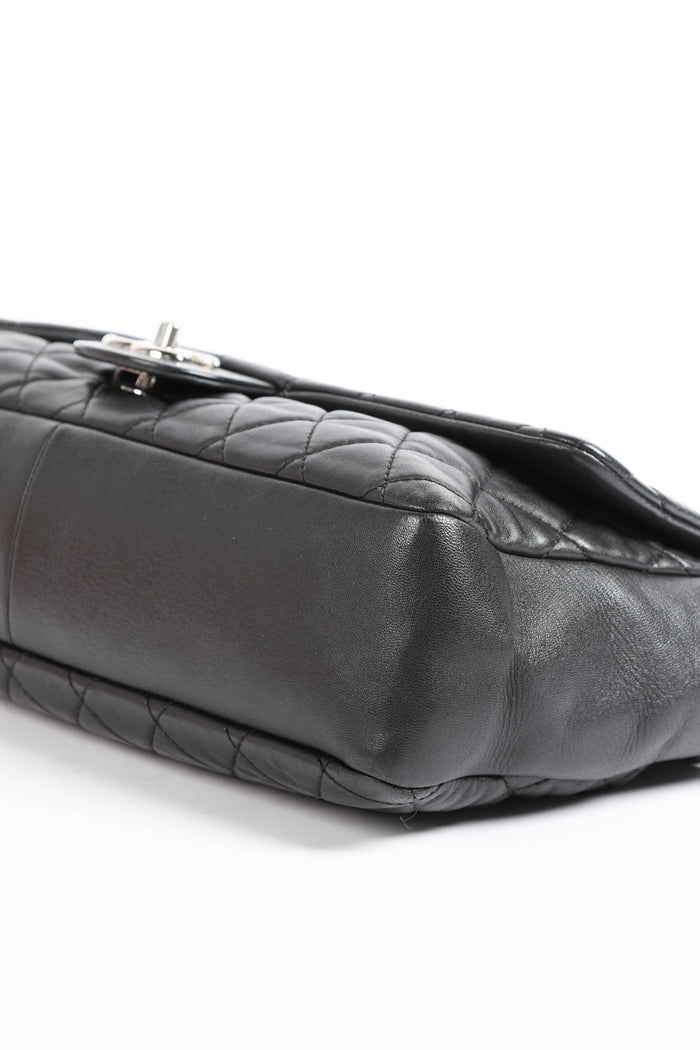2000s Chanel Black Lambskin Leather Coco Rain Jumbo Single Flap Shoulder Bag