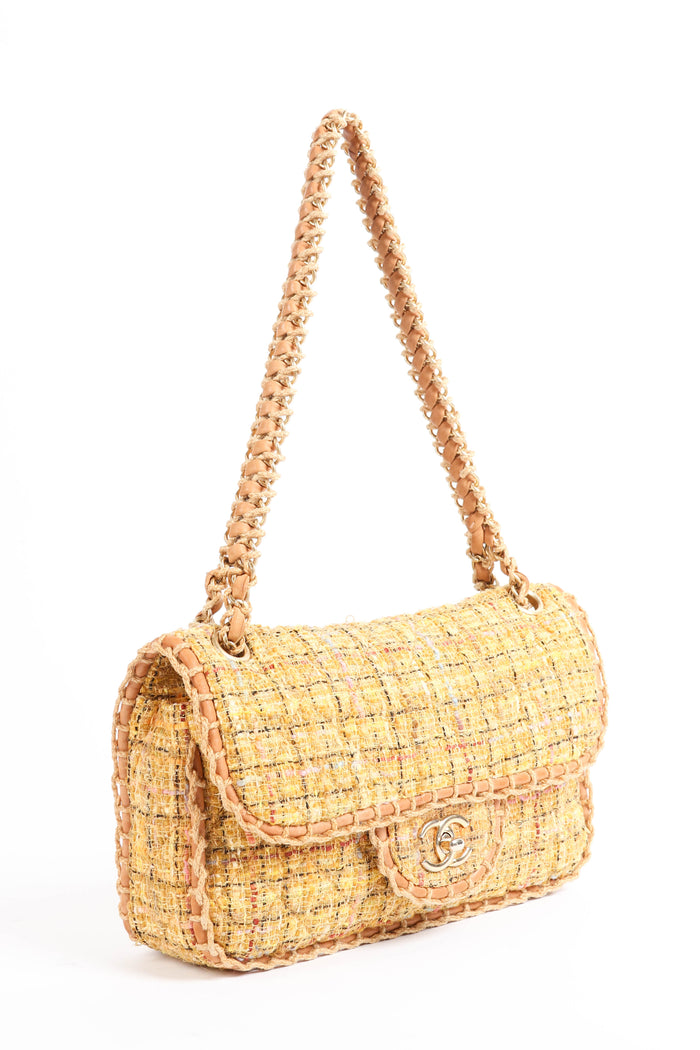 2010s Chanel Yellow St.Tropez Tweed Single Flap Shoulder Bag