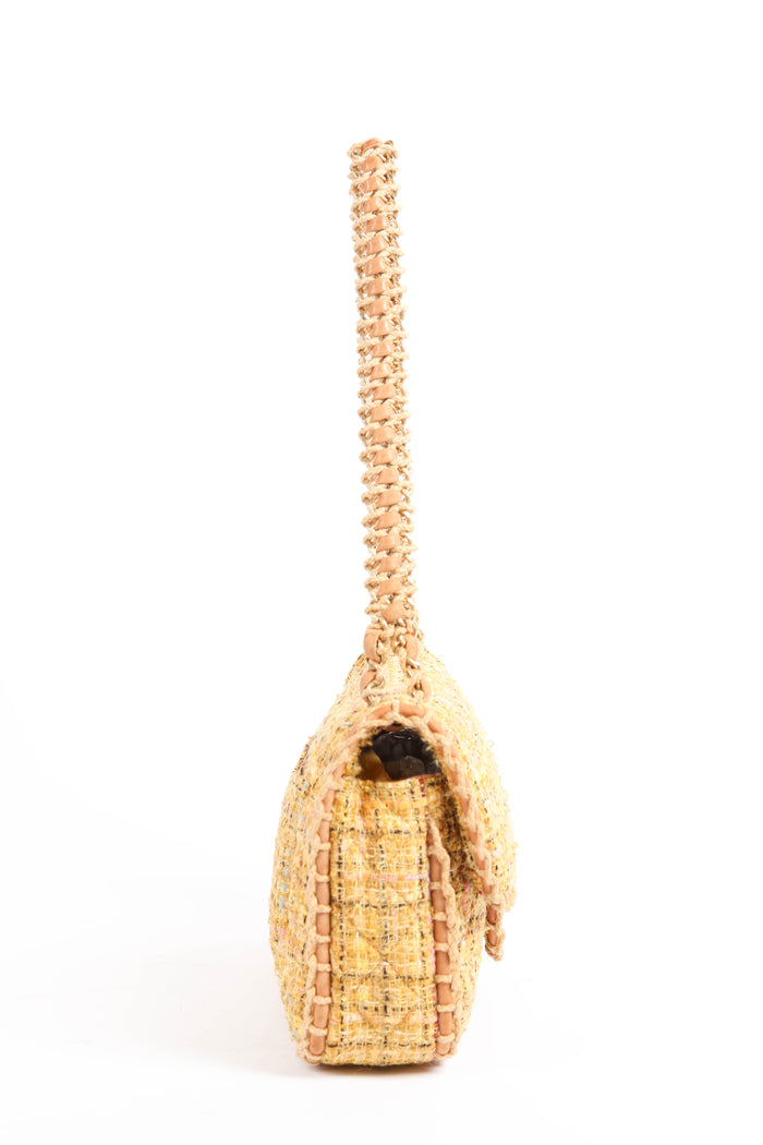 2010s Chanel Yellow St.Tropez Tweed Single Flap Shoulder Bag