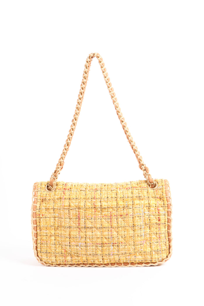 2010s Chanel Yellow St.Tropez Tweed Single Flap Shoulder Bag