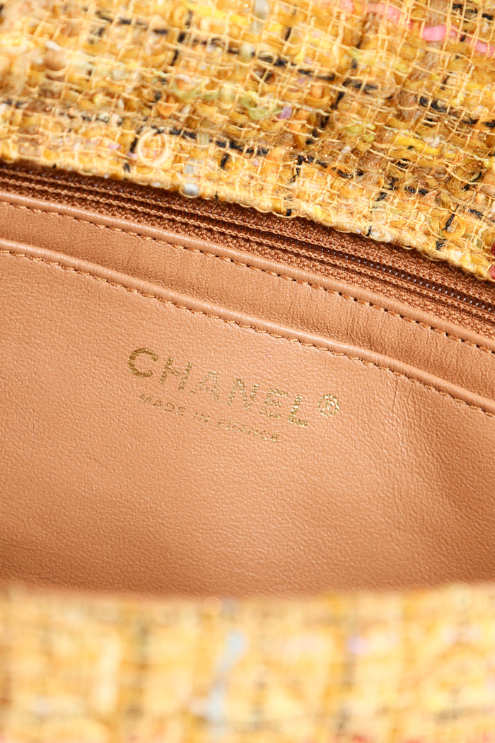 2010s Chanel Yellow St.Tropez Tweed Single Flap Shoulder Bag