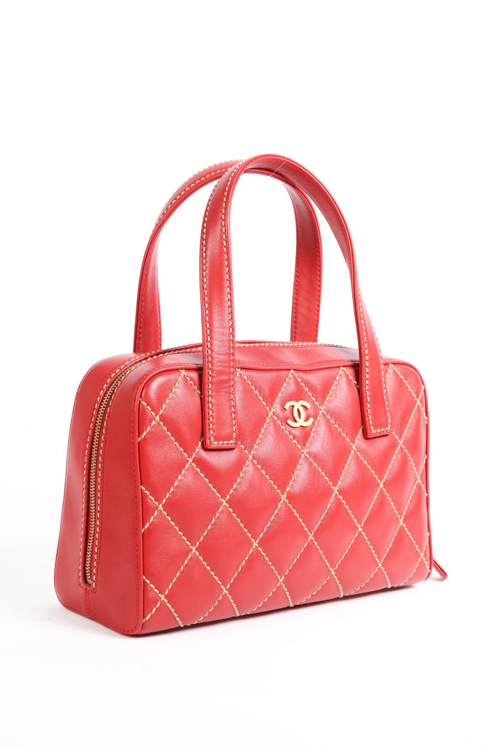 Vintage Chanel Red Leather Wild Stitch Top Handle Bag