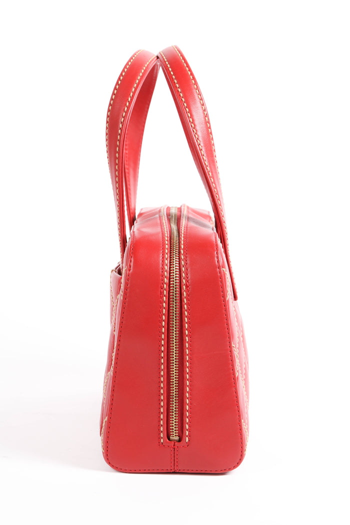 Vintage Chanel Red Leather Wild Stitch Top Handle Bag