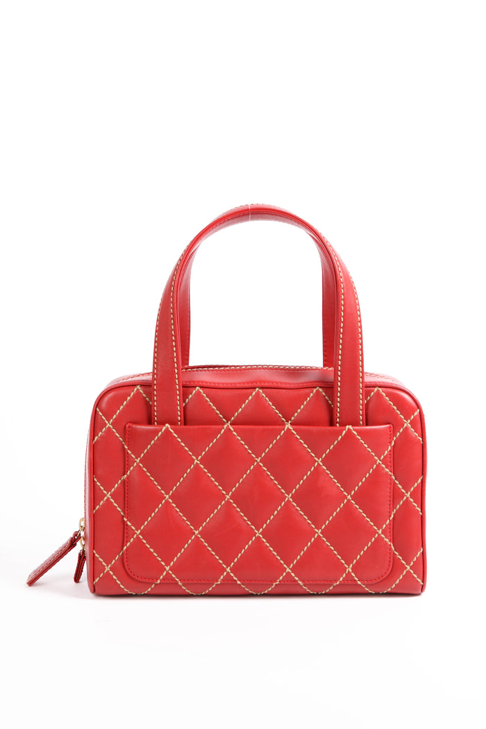 Vintage Chanel Red Leather Wild Stitch Top Handle Bag