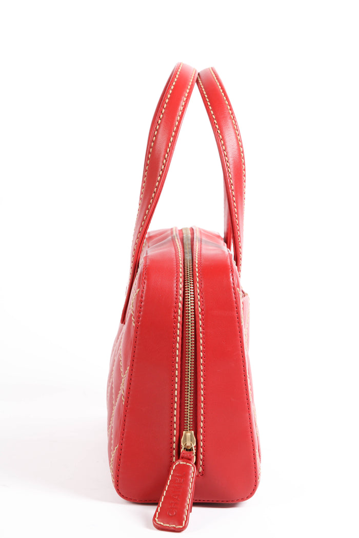 Vintage Chanel Red Leather Wild Stitch Top Handle Bag