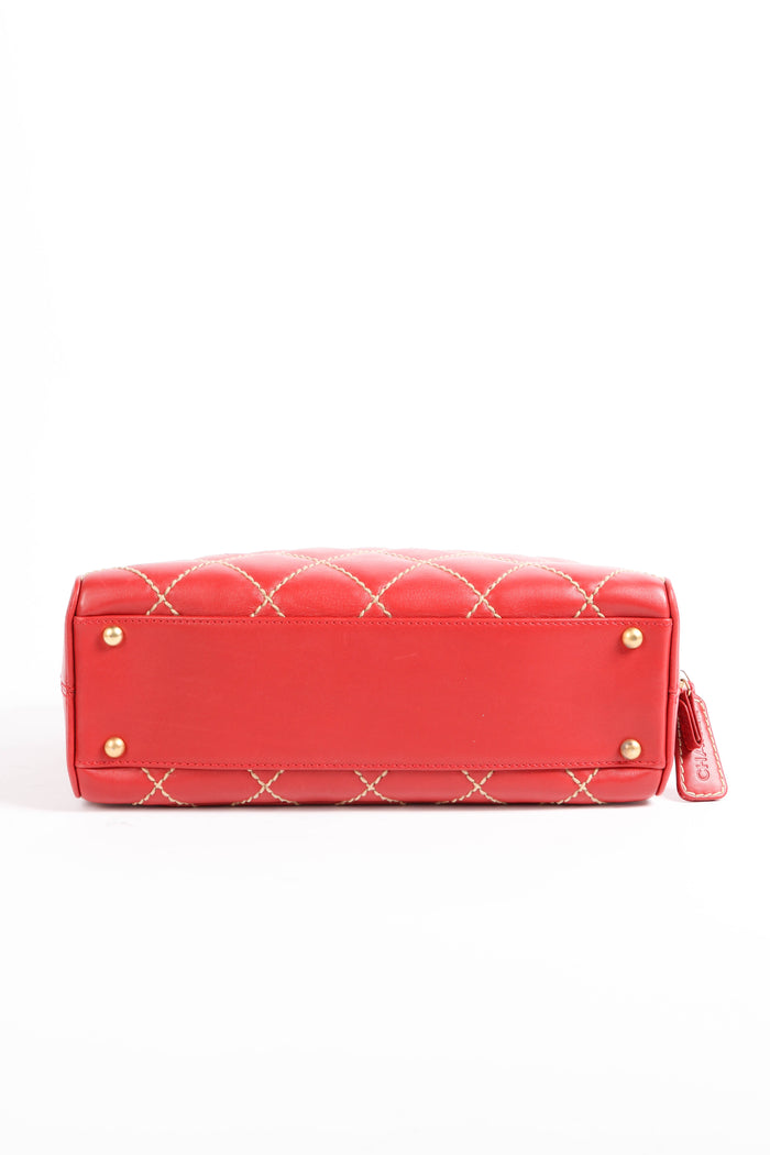 Vintage Chanel Red Leather Wild Stitch Top Handle Bag