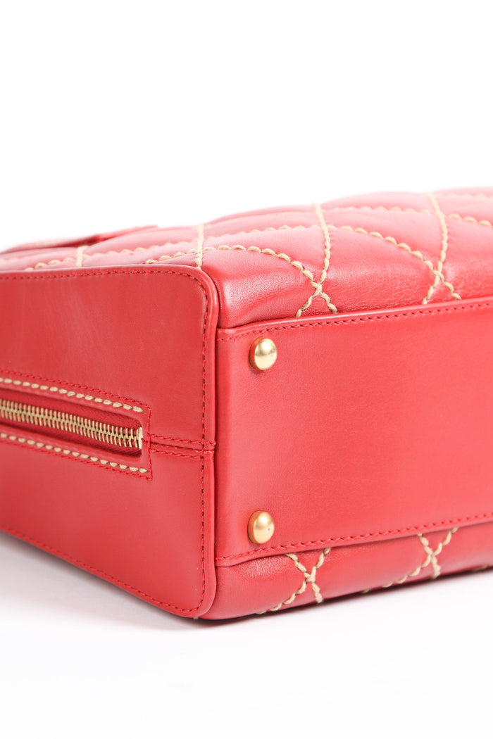 Vintage Chanel Red Leather Wild Stitch Top Handle Bag