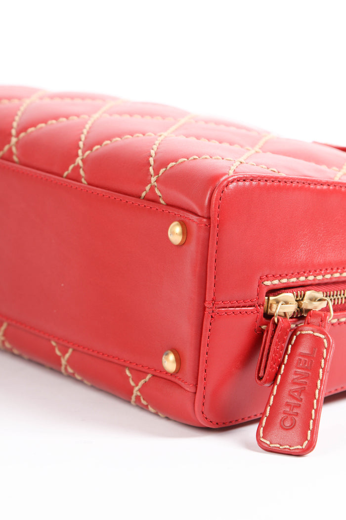 Vintage Chanel Red Leather Wild Stitch Top Handle Bag