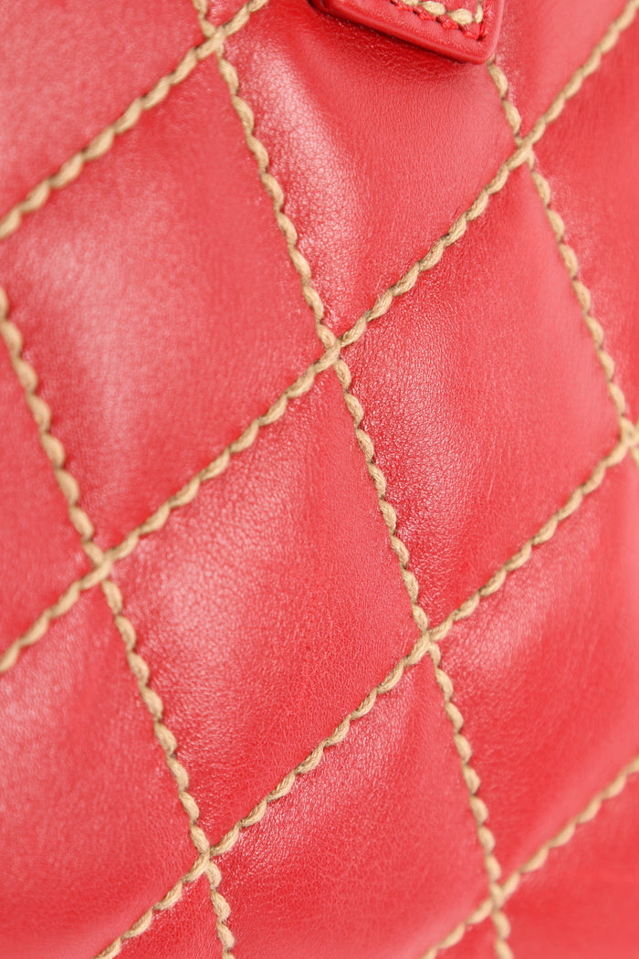 Vintage Chanel Red Leather Wild Stitch Top Handle Bag