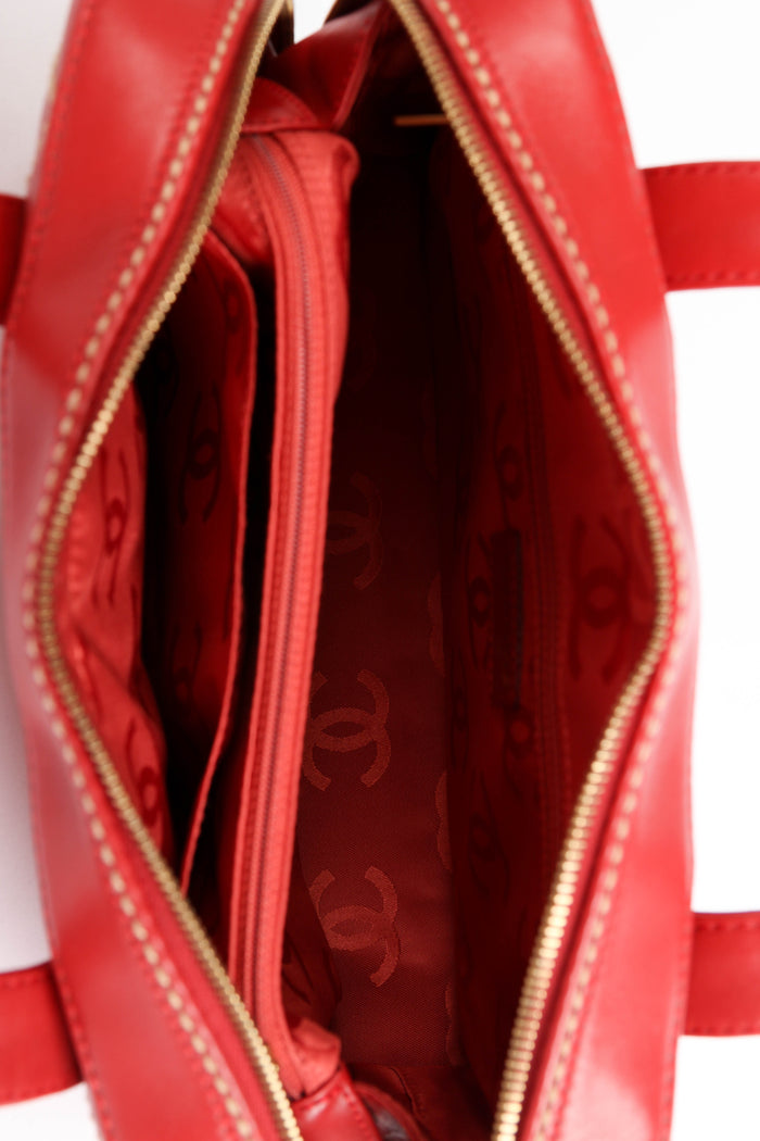 Vintage Chanel Red Leather Wild Stitch Top Handle Bag