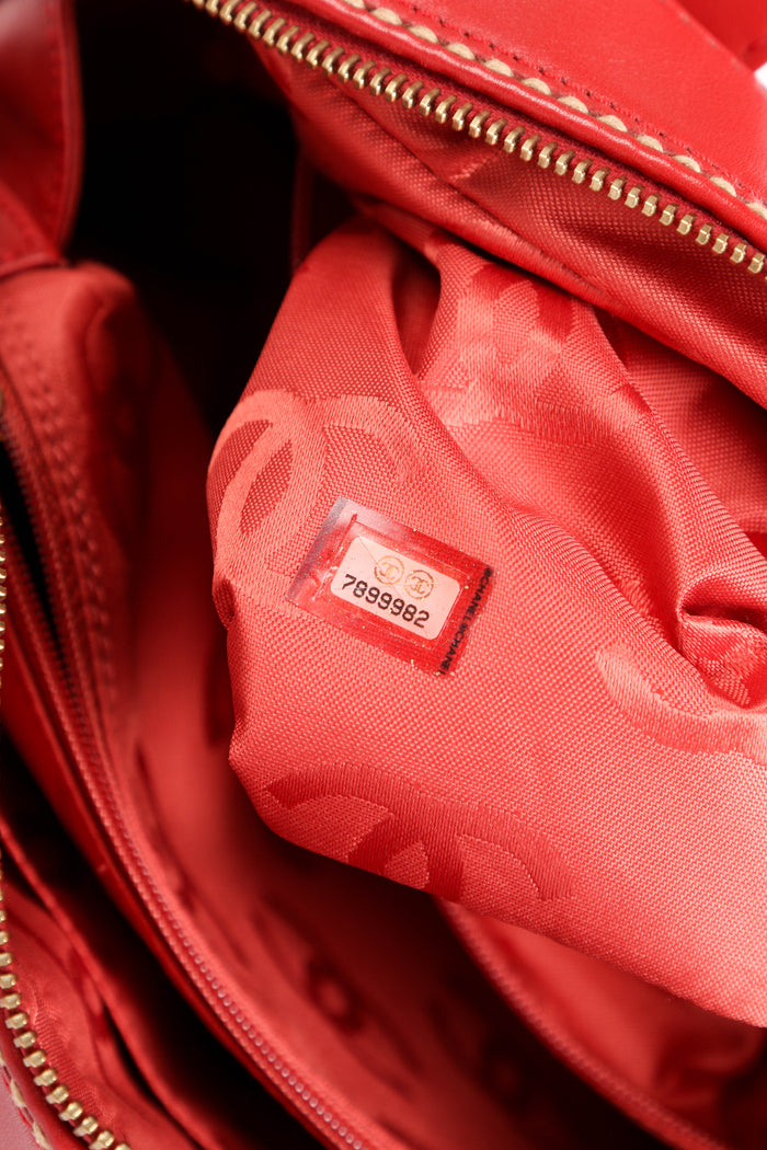 Vintage Chanel Red Leather Wild Stitch Top Handle Bag