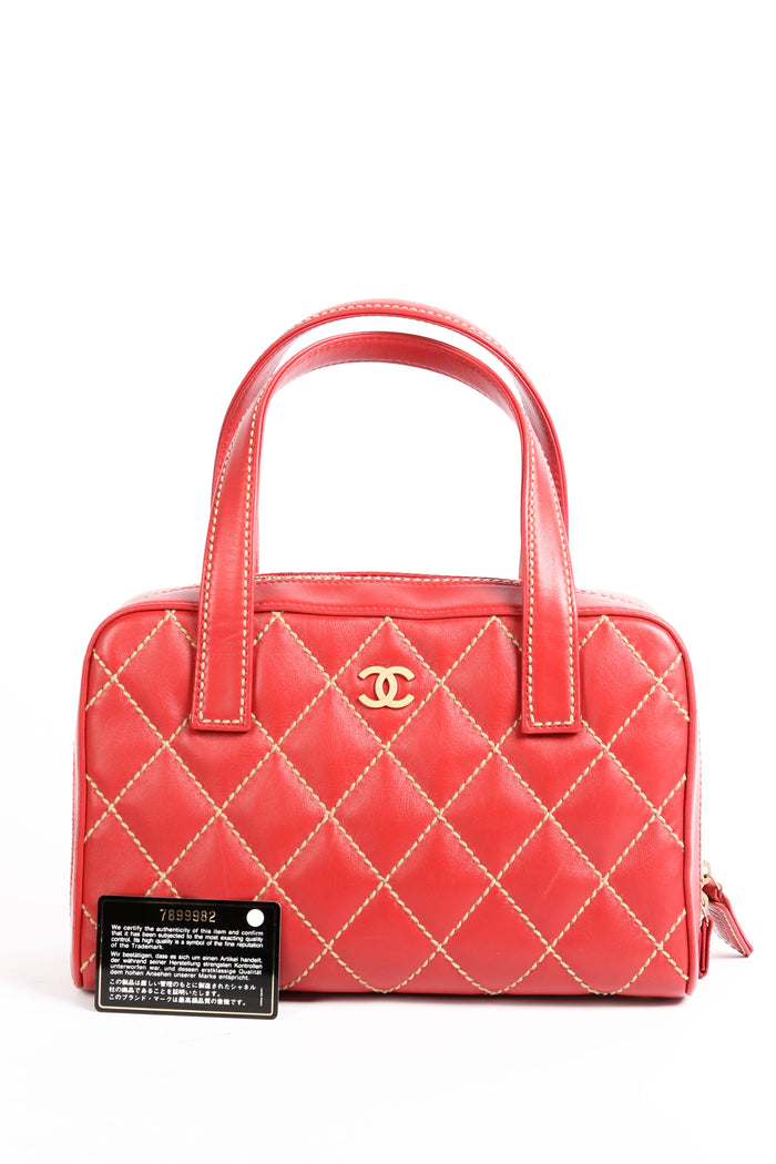 Vintage Chanel Red Leather Wild Stitch Top Handle Bag
