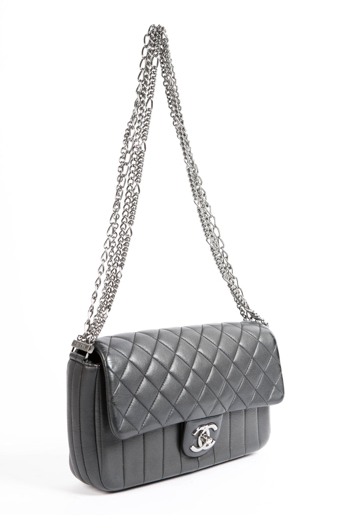 2014 Chanel Charcoal Stitched Leather Multi-Chain Shoulder Bag