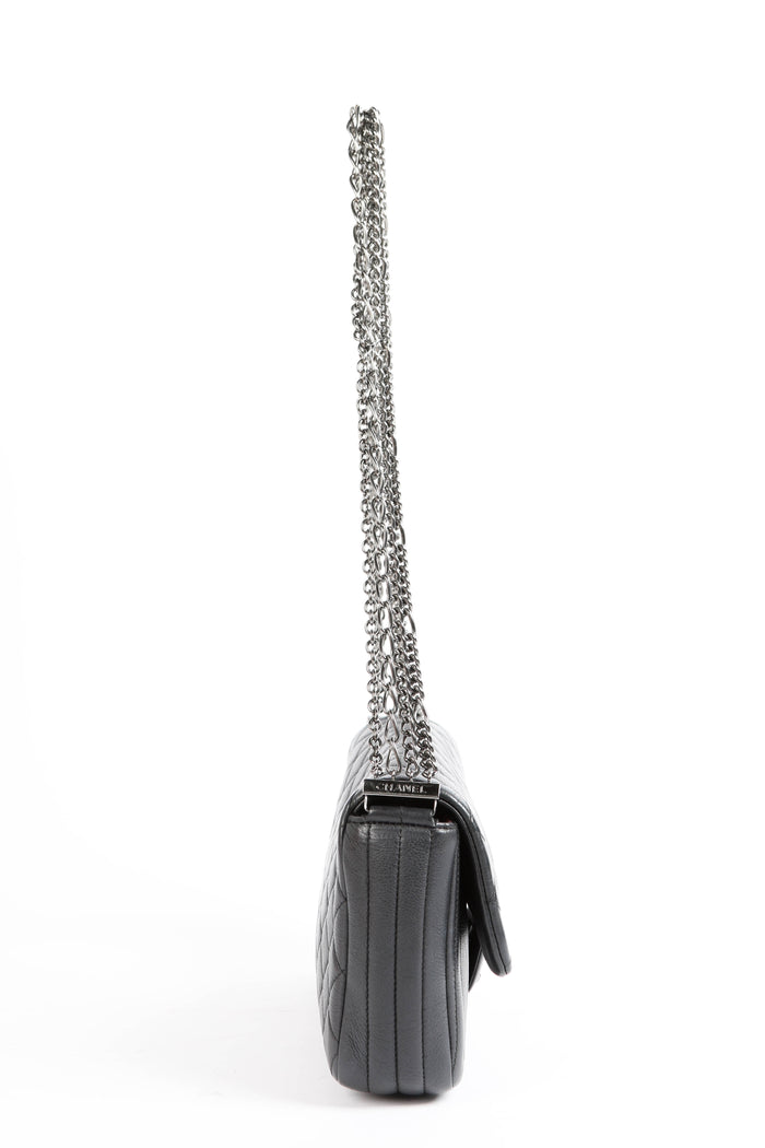 2014 Chanel Charcoal Stitched Leather Multi-Chain Shoulder Bag