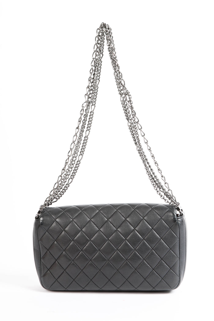 2014 Chanel Charcoal Stitched Leather Multi-Chain Shoulder Bag