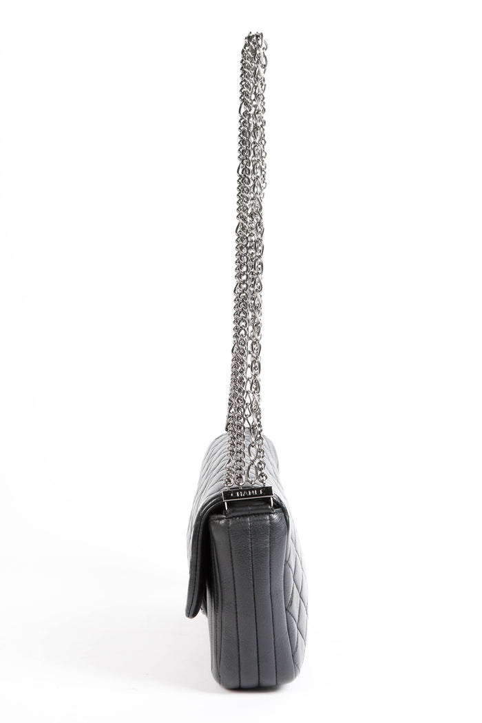 2014 Chanel Charcoal Stitched Leather Multi-Chain Shoulder Bag