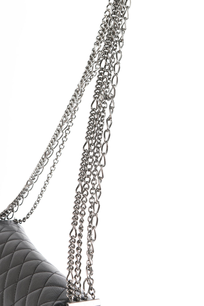 2014 Chanel Charcoal Stitched Leather Multi-Chain Shoulder Bag
