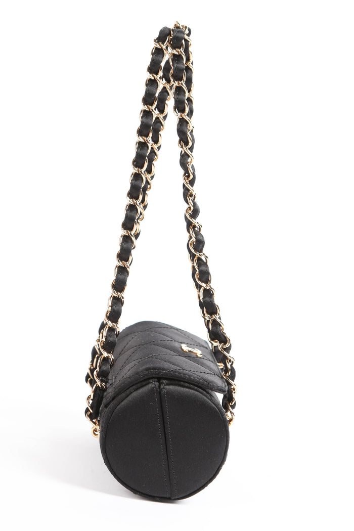 SUPER RARE 2000s Chanel Black Satin Mini Barrel Bag