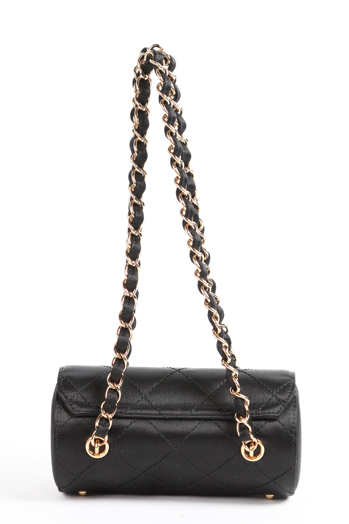 SUPER RARE 2000s Chanel Black Satin Mini Barrel Bag