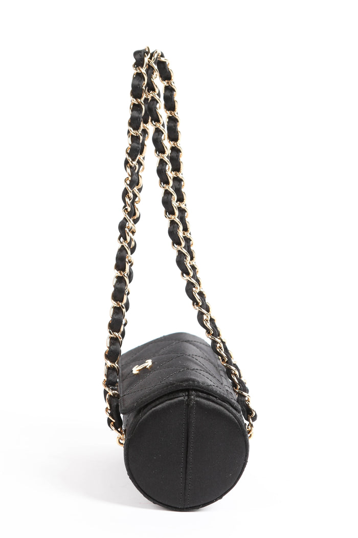 SUPER RARE 2000s Chanel Black Satin Mini Barrel Bag