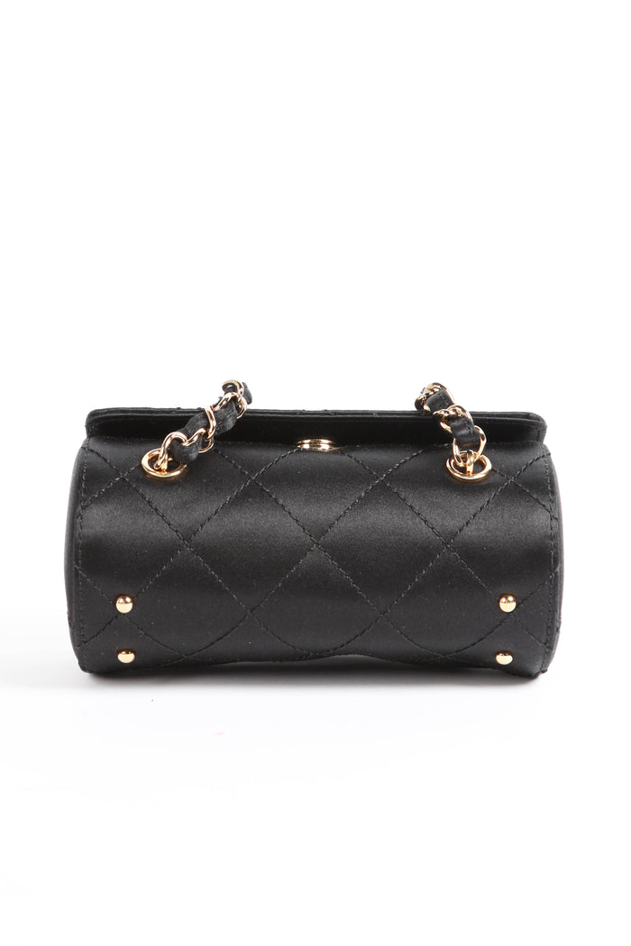 SUPER RARE 2000s Chanel Black Satin Mini Barrel Bag