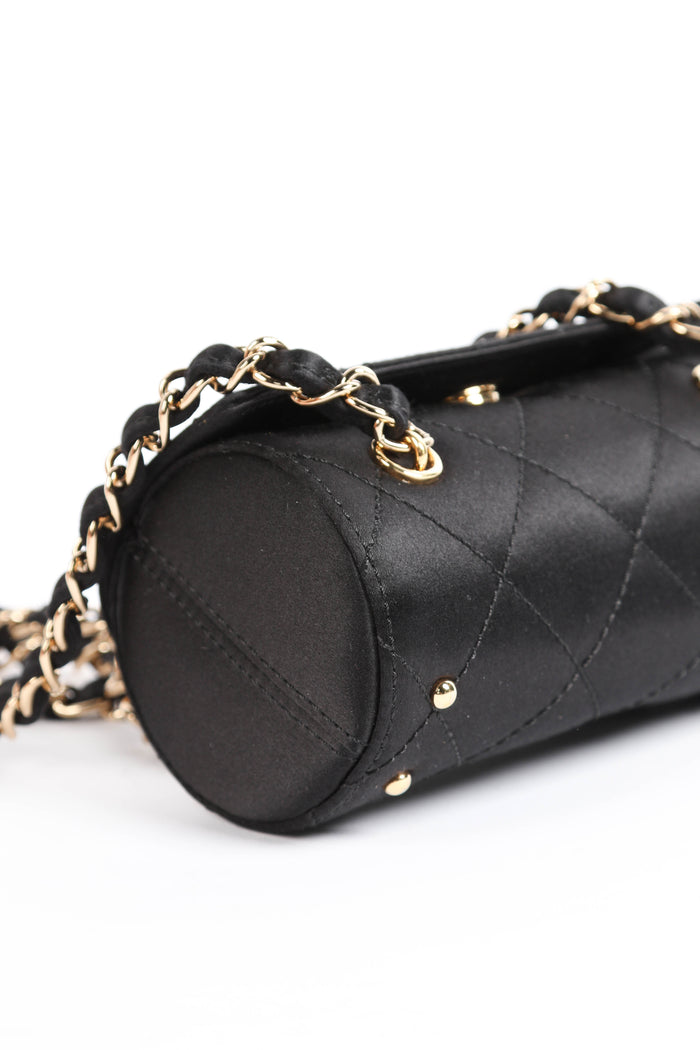 SUPER RARE 2000s Chanel Black Satin Mini Barrel Bag