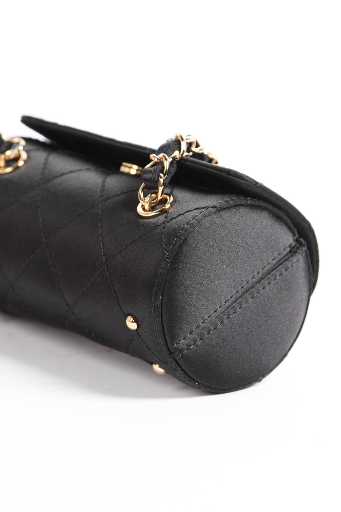 SUPER RARE 2000s Chanel Black Satin Mini Barrel Bag