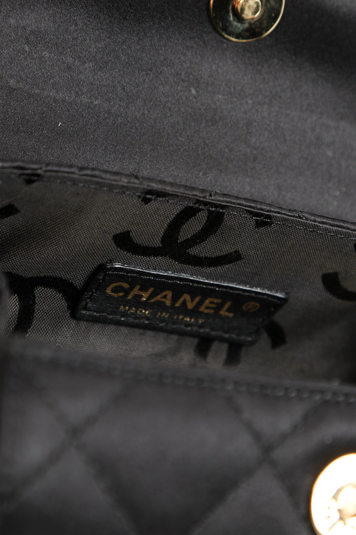 SUPER RARE 2000s Chanel Black Satin Mini Barrel Bag