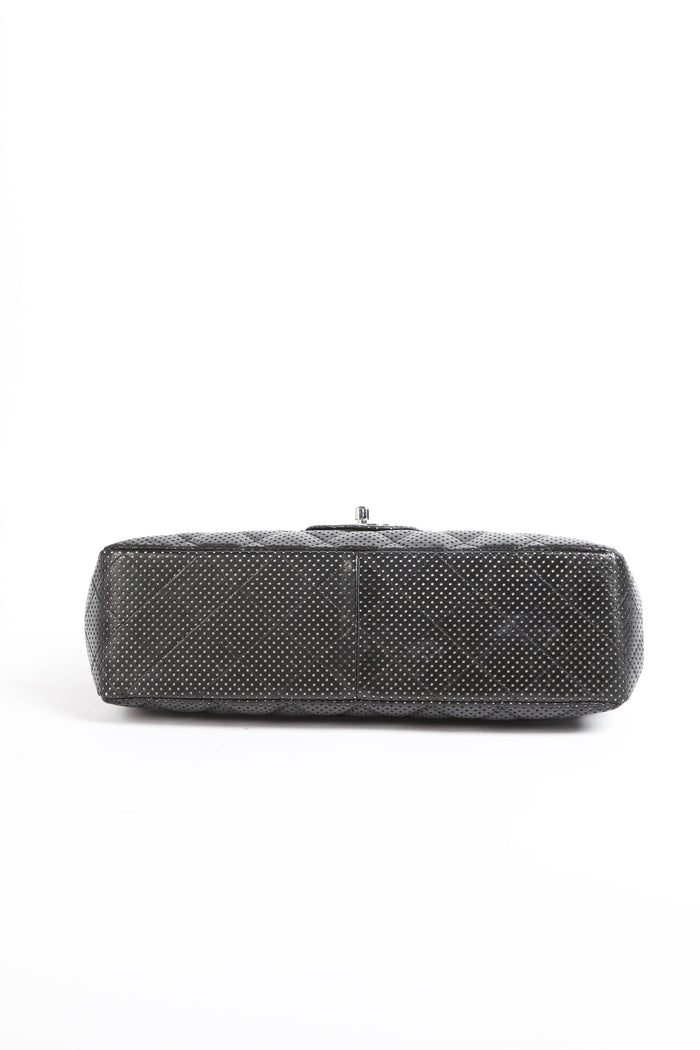 2010s Chanel Black Perforated Lambskin Leather Jumbo Single Flap Shoulder Bag