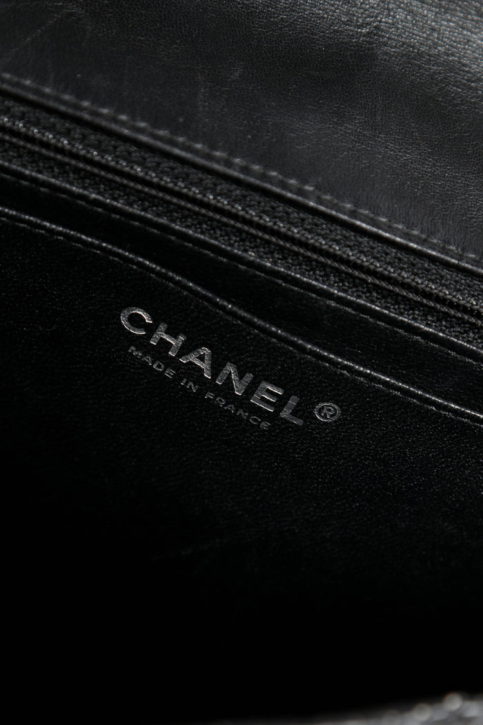 2010s Chanel Black Perforated Lambskin Leather Jumbo Single Flap Shoulder Bag