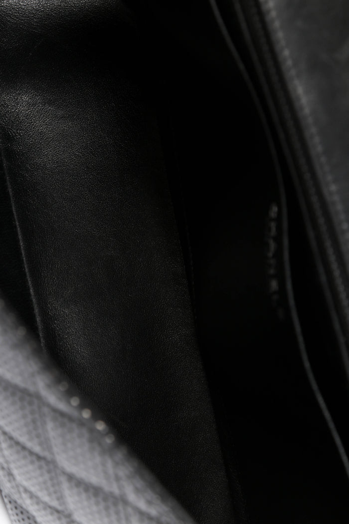 2010s Chanel Black Perforated Lambskin Leather Jumbo Single Flap Shoulder Bag