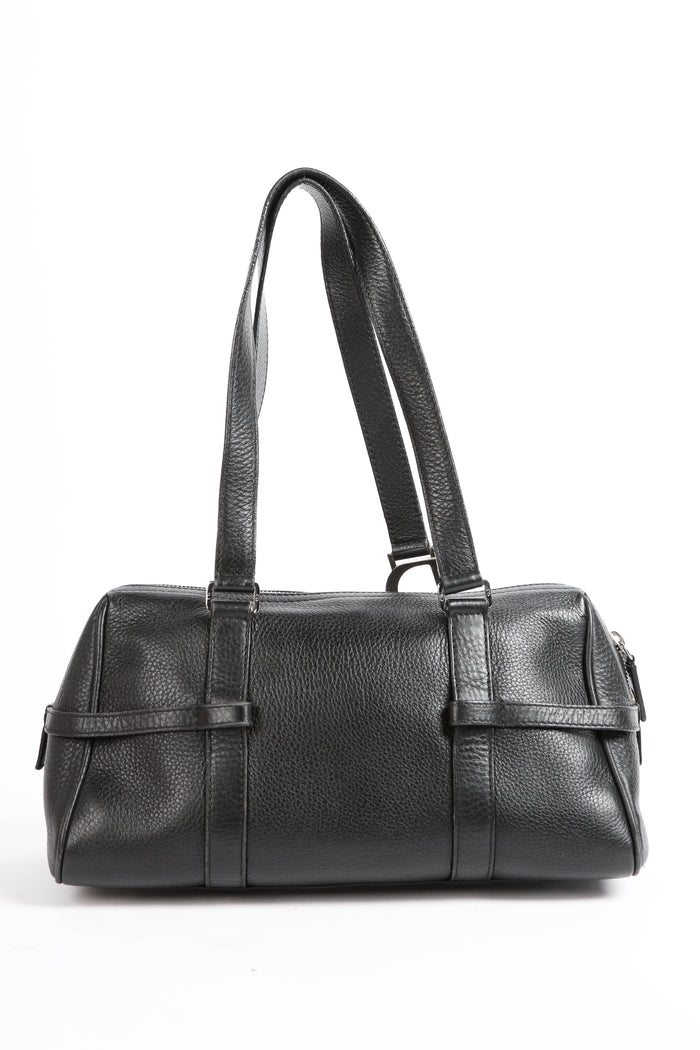 2000s Christian Dior Black Leather Lettering Shoulder Bag