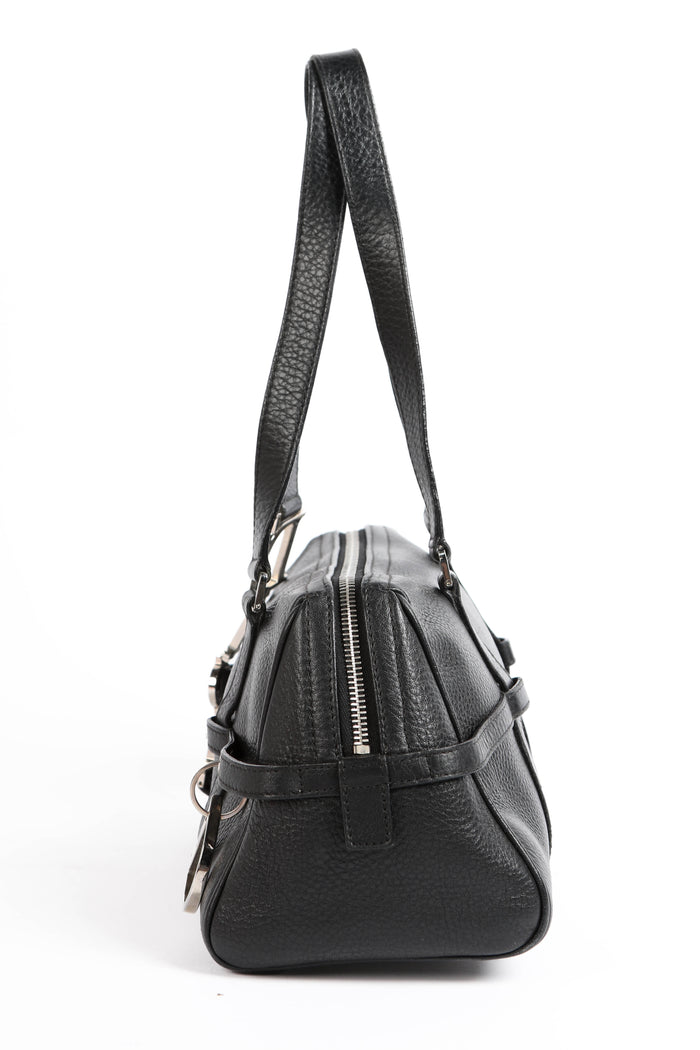 2000s Christian Dior Black Leather Lettering Shoulder Bag