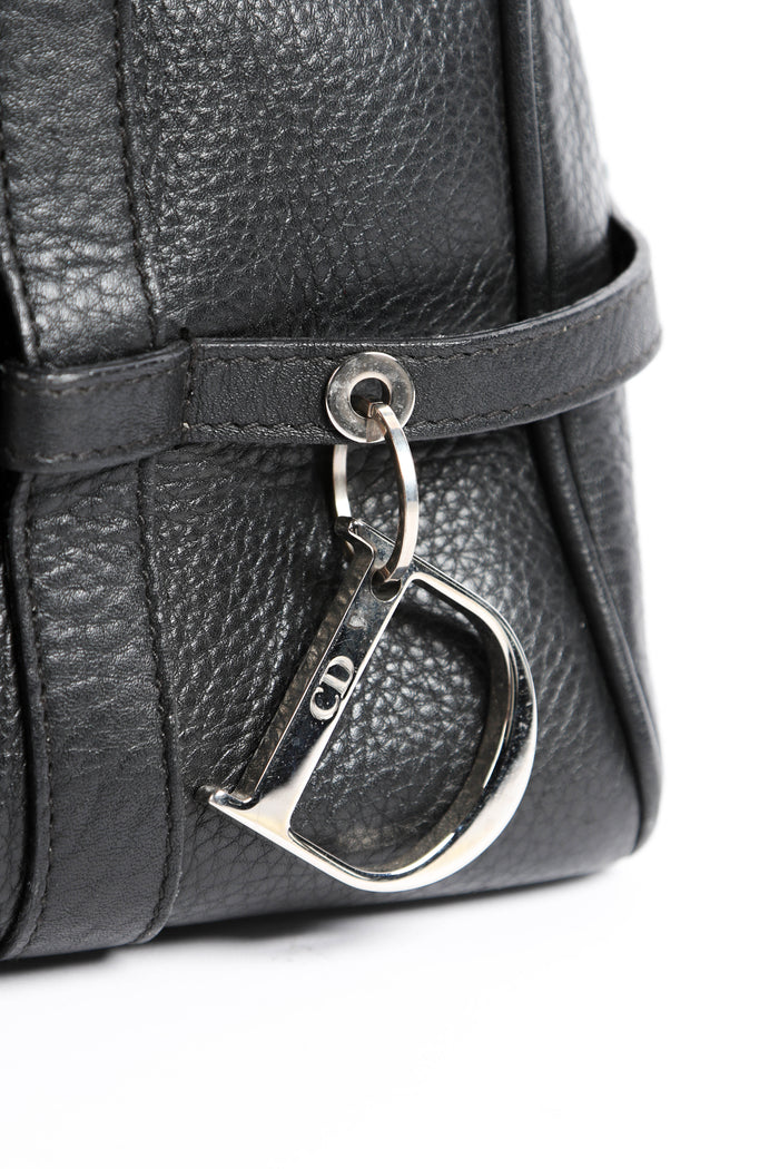 2000s Christian Dior Black Leather Lettering Shoulder Bag