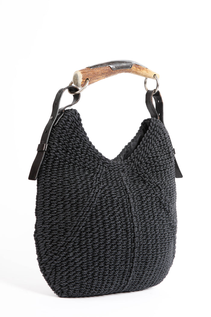 Vintage Yves Saint Laurent Black Raffia Mombasa Shoulder Bag