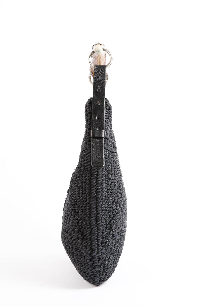 Vintage Yves Saint Laurent Black Raffia Mombasa Shoulder Bag