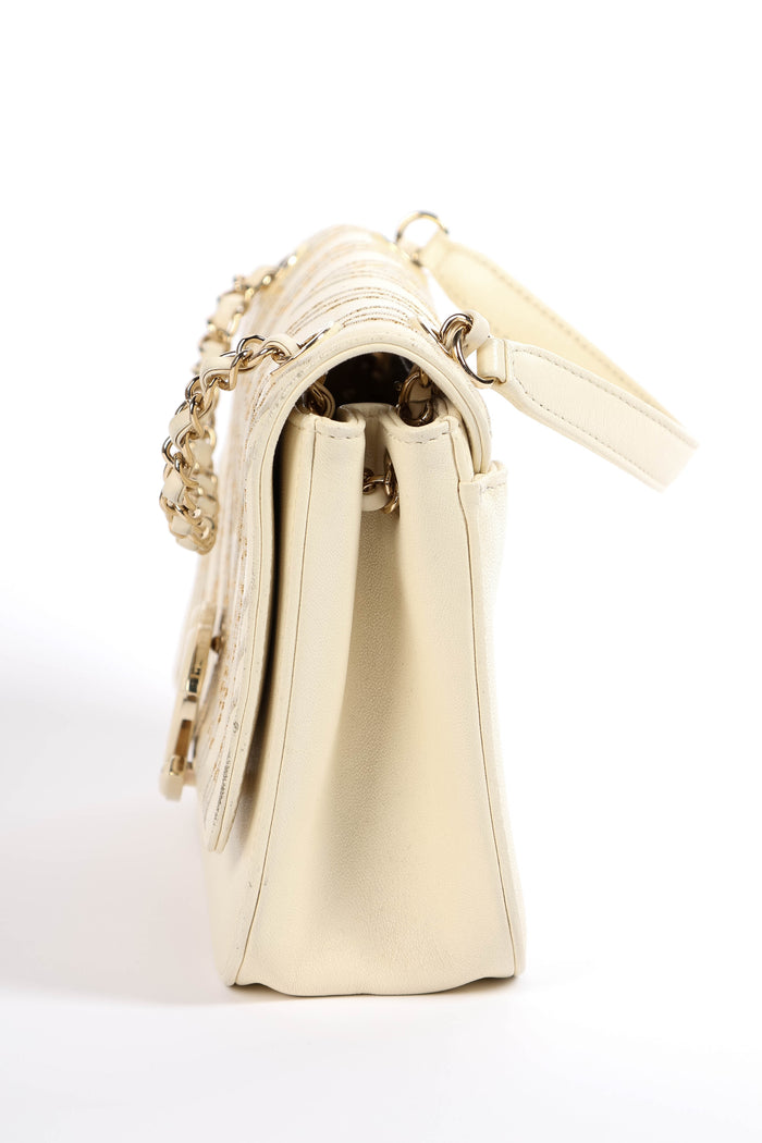 2010s Chanel Cream Leather Chevron Shoulder Bag