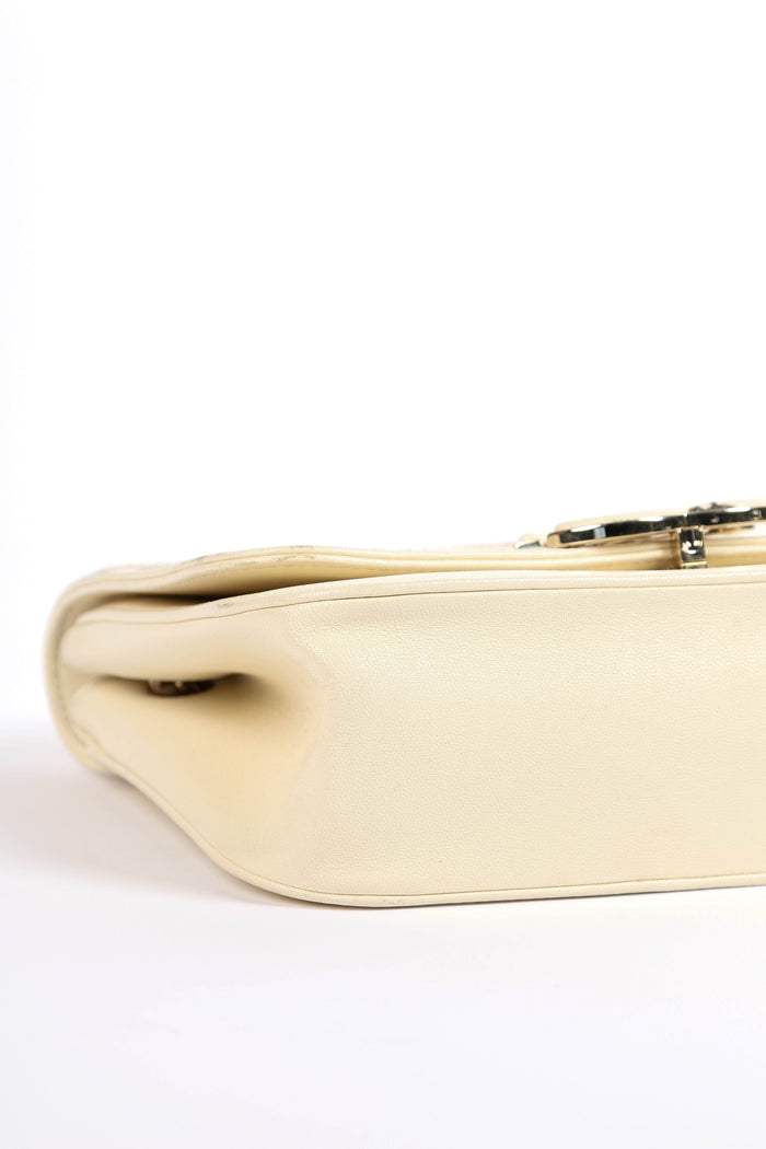 2010s Chanel Cream Leather Chevron Shoulder Bag