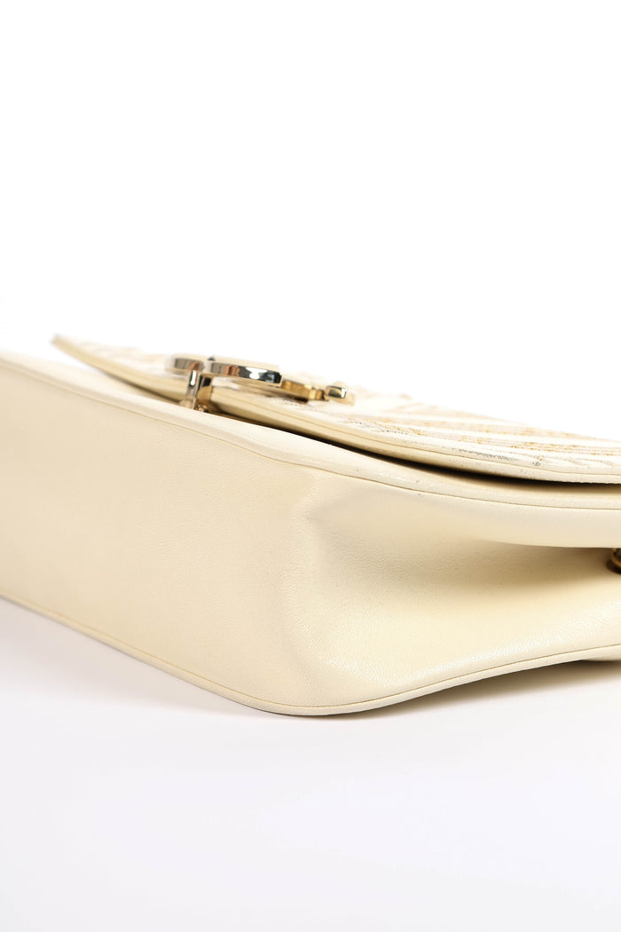 2010s Chanel Cream Leather Chevron Shoulder Bag