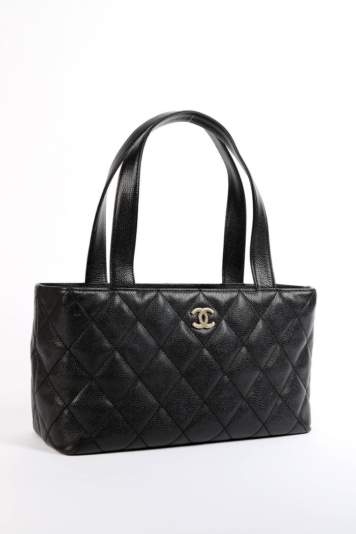 2000s Chanel Black Caviar Leather Shoulder Bag