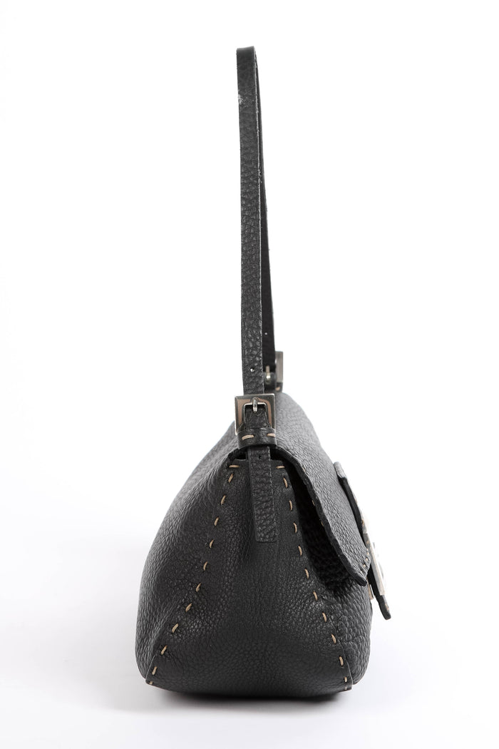 Vintage Fendi Black Leather Selleria Mini Mamma Baguette Bag