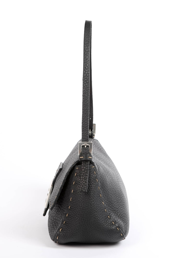 Vintage Fendi Black Leather Selleria Mini Mamma Baguette Bag